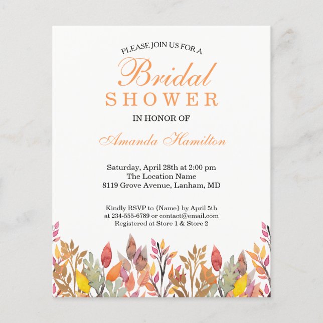 Spring rustic Floral Fall Orange Bridal Shower (Front)