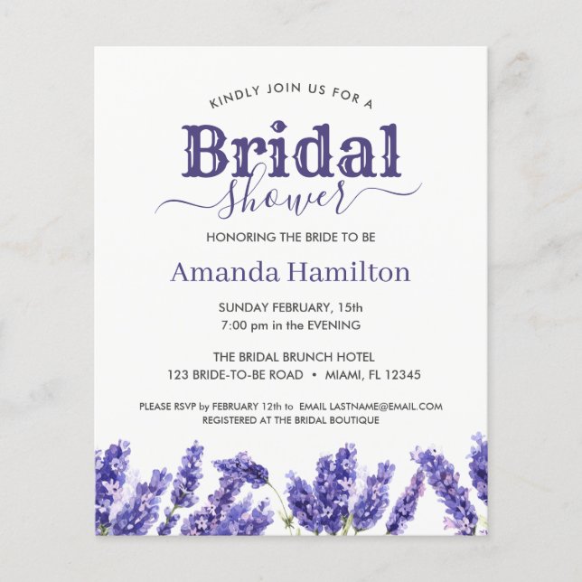 Spring rustic Floral Lavender Bridal Shower (Front)