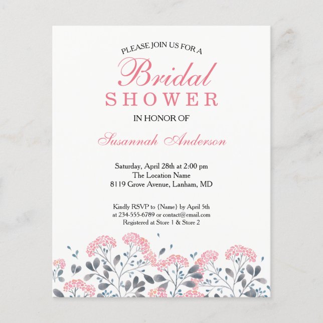 Spring rustic Floral Pink Gray Bridal Shower (Front)