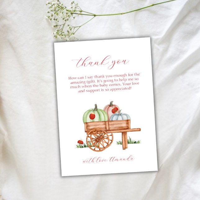 Spring Rustic Modern Pumpkin Labybug Baby Shower Thank You Card (Spring Rustic Modern Pumpkin Labybug Baby Shower Thank You Card)