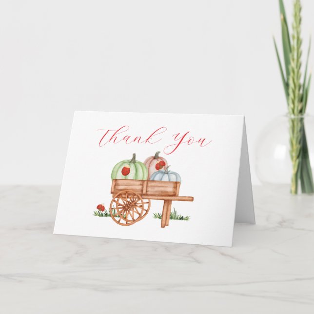 Spring Rustic Pumpkin Farm Labybug Baby Shower Letterpress Thank You Card (Front)