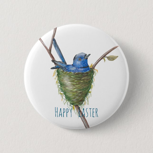 Spring’s Charm: Adorable Bird in a Nest  Button (Front)