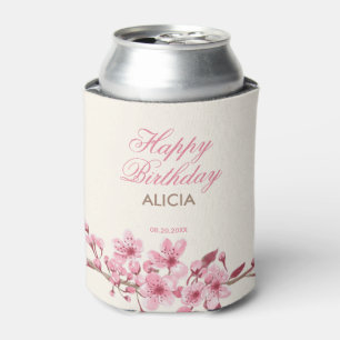 Spring Sakura Cherry Blossom Pink Cream Birthday Can Cooler