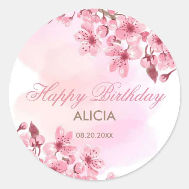 Spring Sakura Cherry Blossom Pink Cream Birthday Classic Round Sticker (Front)