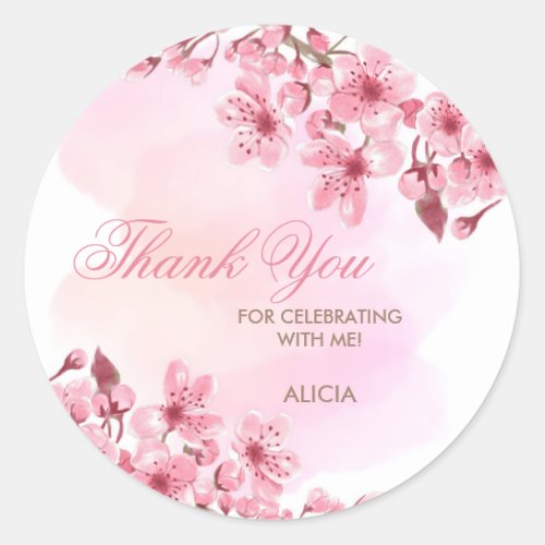 Spring Sakura Cherry Blossom Pink Cream Birthday Classic Round Sticker