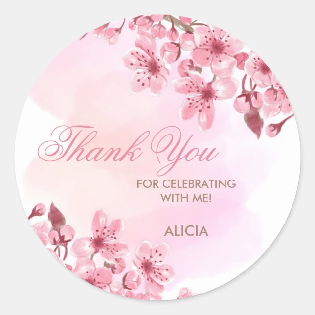 Spring Sakura Cherry Blossom Pink Cream Birthday Classic Round Sticker (Front)