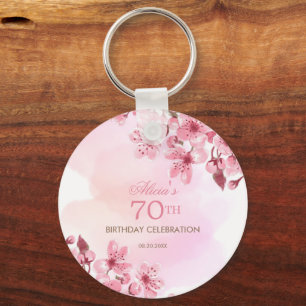 Spring Sakura Cherry Blossom Pink Cream Birthday Keychain