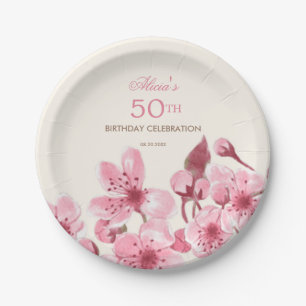 Spring Sakura Cherry Blossom Pink Cream Birthday Paper Plates