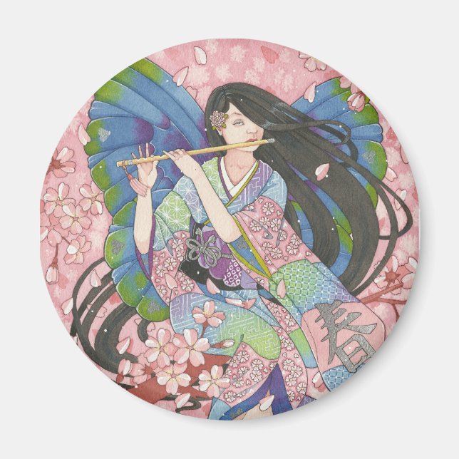 Spring Sakura Fairy round magnet (Front)
