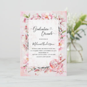 Spring Sakura Flowesr and Dessert watercolor gra Invitation