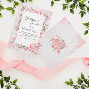 Spring Sakura Flowesr and Dessert watercolor gra Invitation