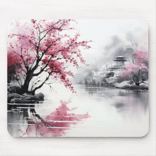 Spring Sakura Ink Painting Mouse Pad (Front)