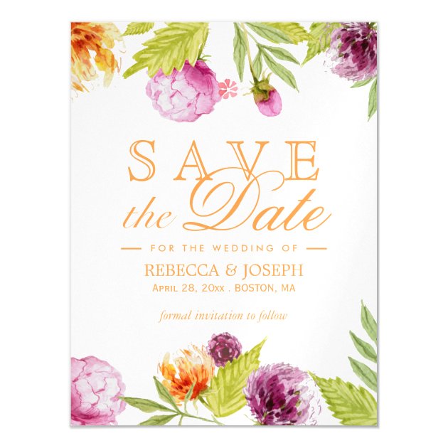 Spring Save The Date Watercolor Painted Floral Magnetic Card