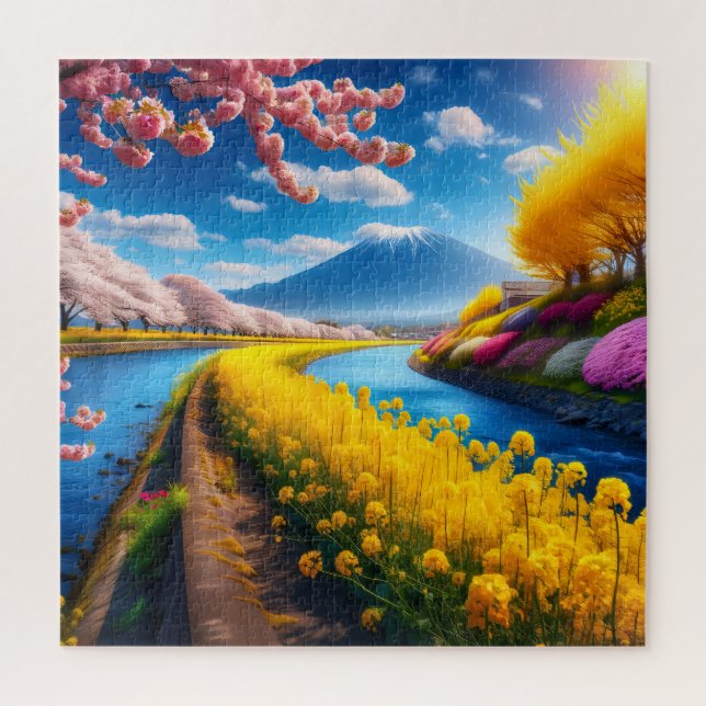 Spring Scene with Cherry Blossoms and Mountains Jigsaw Puzzle (Vertical)