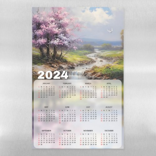 Spring Scenery Oil Painting Art 2024 Calendars Magnetic Dry Erase Sheet