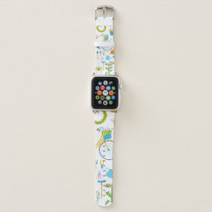 Spring seamless pattern in simple hand-drawn carto apple watch band
