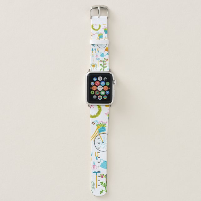 Spring seamless pattern in simple hand-drawn carto apple watch band (Front)
