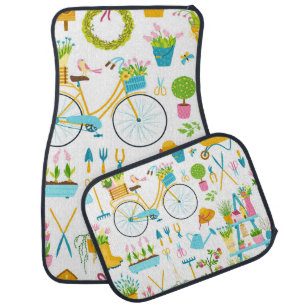 Spring seamless pattern in simple hand-drawn carto car floor mat