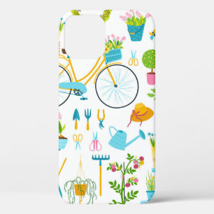Spring seamless pattern in simple hand-drawn carto iPhone 12 case
