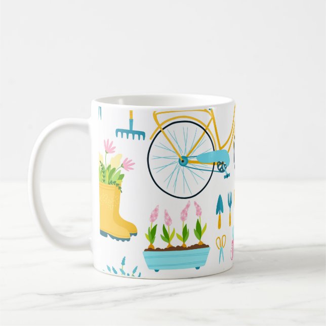Spring seamless pattern in simple hand-drawn carto coffee mug (Left)