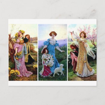 Spring Season Chidren Lamb Ladies Paintings Postcard by EDDESIGNS at Zazzle