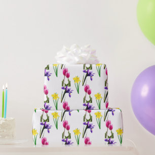 Spring Season Flowers Tulip Irises Daffodils Craft Wrapping Paper