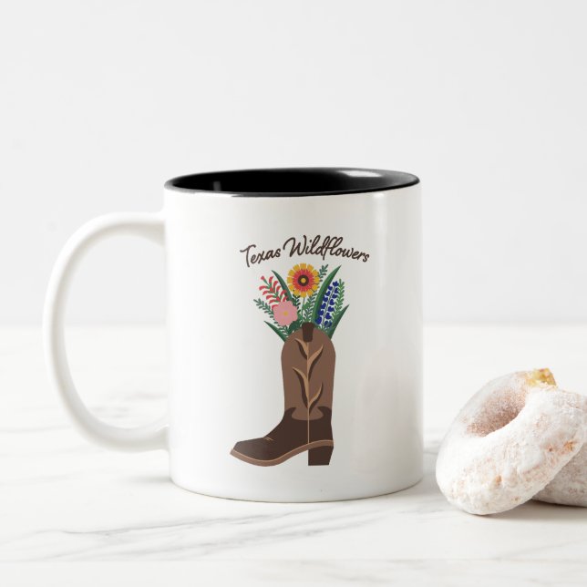 Spring Season Mug "Texas Wildflowers" Cowboy Boot (With Donut)