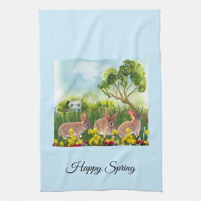 Spring Season Rabbits / Easter Holiday Decor Kitchen Towel (Vertical)