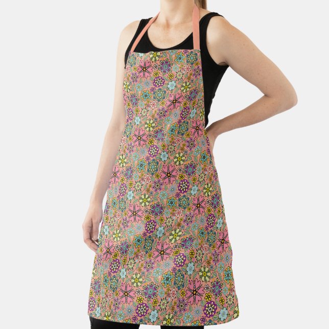 Spring Season Retro Flower Colors Seamless Pattern Apron (Insitu)
