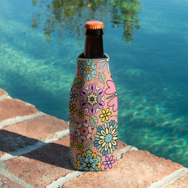 Spring Season Retro Flower Colors Seamless Pattern Bottle Cooler (In Situ Pool)