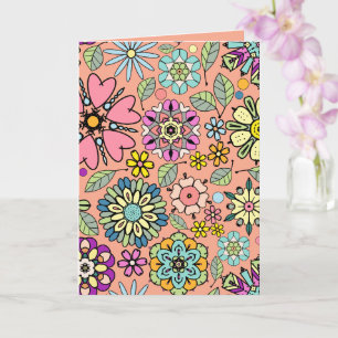 Spring Season Retro Flower Colors Seamless Pattern Card