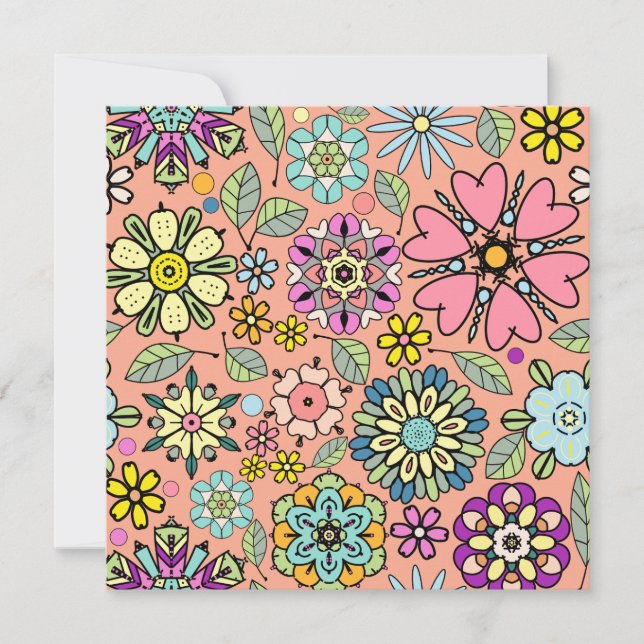 Spring Season Retro Flower Colors Seamless Pattern Card (Front)