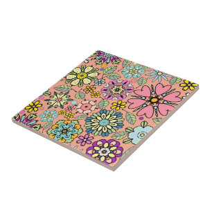 Spring Season Retro Flower Colors Seamless Pattern Ceramic Tile
