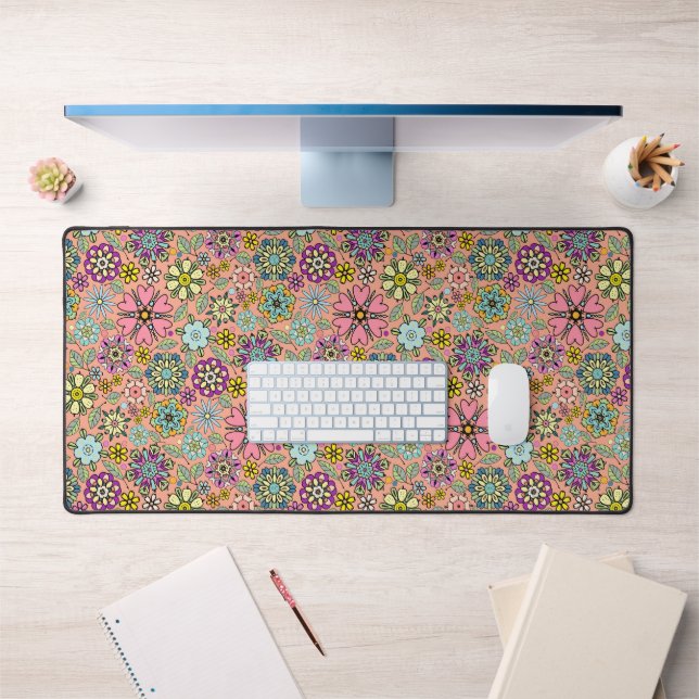 Spring Season Retro Flower Colors Seamless Pattern Desk Mat (Office 1)