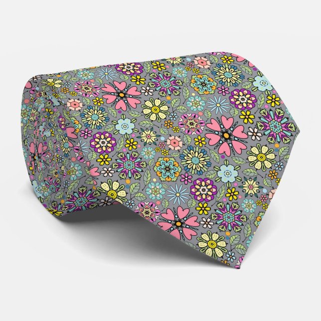 Spring Season Retro Flower Colors Seamless Pattern Neck Tie (Rolled)