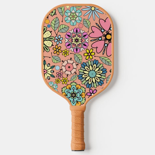 Spring Season Retro Flower Colors Seamless Pattern Pickleball Paddle (Front)