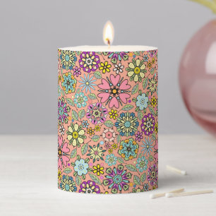 Spring Season Retro Flower Colors Seamless Pattern Pillar Candle