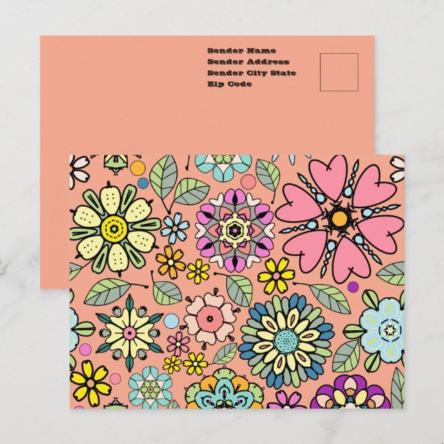 Spring Season Retro Flower Colors Seamless Pattern Postcard (Front/Back)