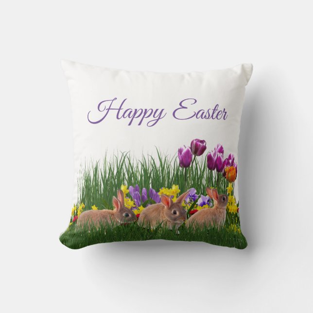 Spring Season Tulip Garden Easter Holiday Throw Pillow (Front)