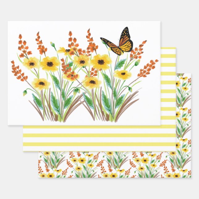 Spring Season Watercolor Floral Gift Wrapping Paper Sheets (Set)