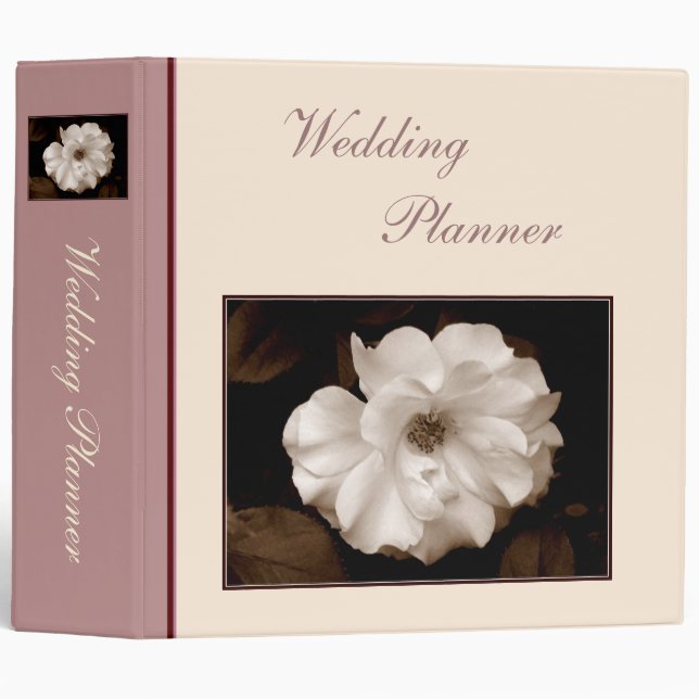 'Spring Sepia Rose' Wedding Planner/Binder 3 Ring Binder (Front/Spine)