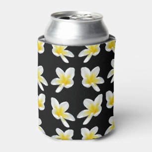 Spring Serenade: Yellow Frangipanis On Black, Can Cooler
