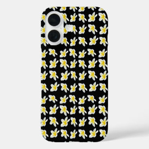 Spring Serenade: Yellow Frangipanis On Black, iPhone 16 Case