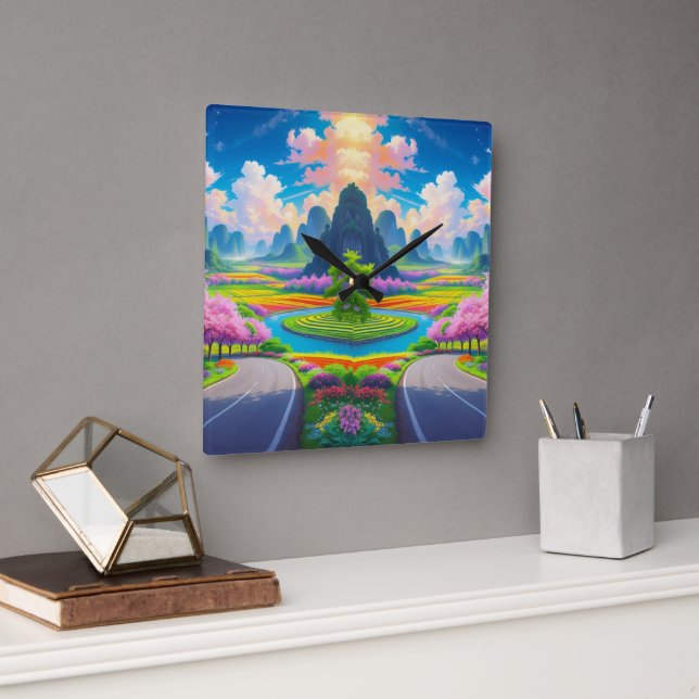 “Spring Serenity – Timeless Floral Path Wall Clock (Office)