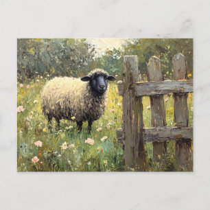 Spring Sheep Digital Oil Painting Postcard