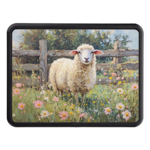 Spring Sheep with Wildflowers Painting Hitch Cover