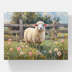 Spring Sheep with Wildflowers Painting Paperweight