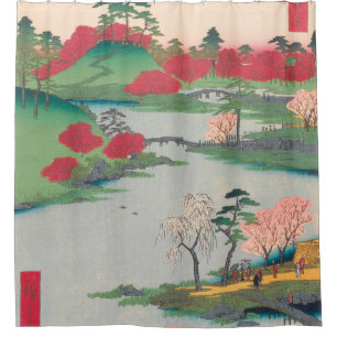 Spring Shrine Garden Vintage Ukiyo-e Japanese Art Shower Curtain