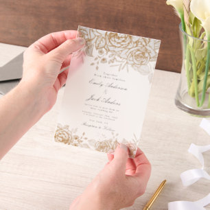 spring simple hand drawn Floral elegant wedding Vellum Invitations