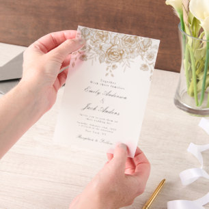 spring simple hand drawn Floral elegant wedding Vellum Invitations